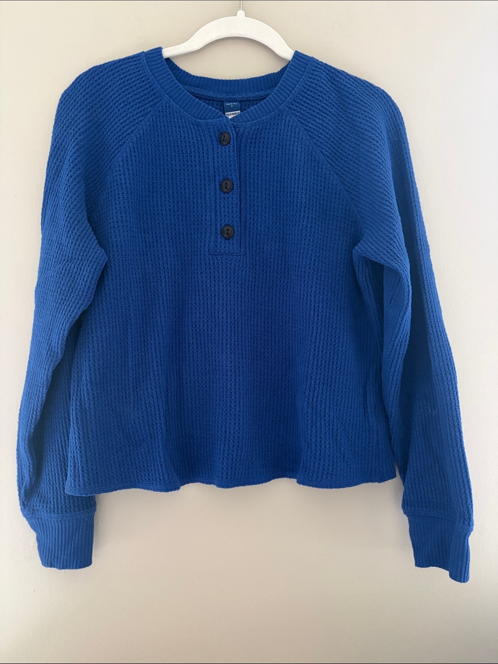 Old Navy Blue Waffle Knit Henley Shirt Small